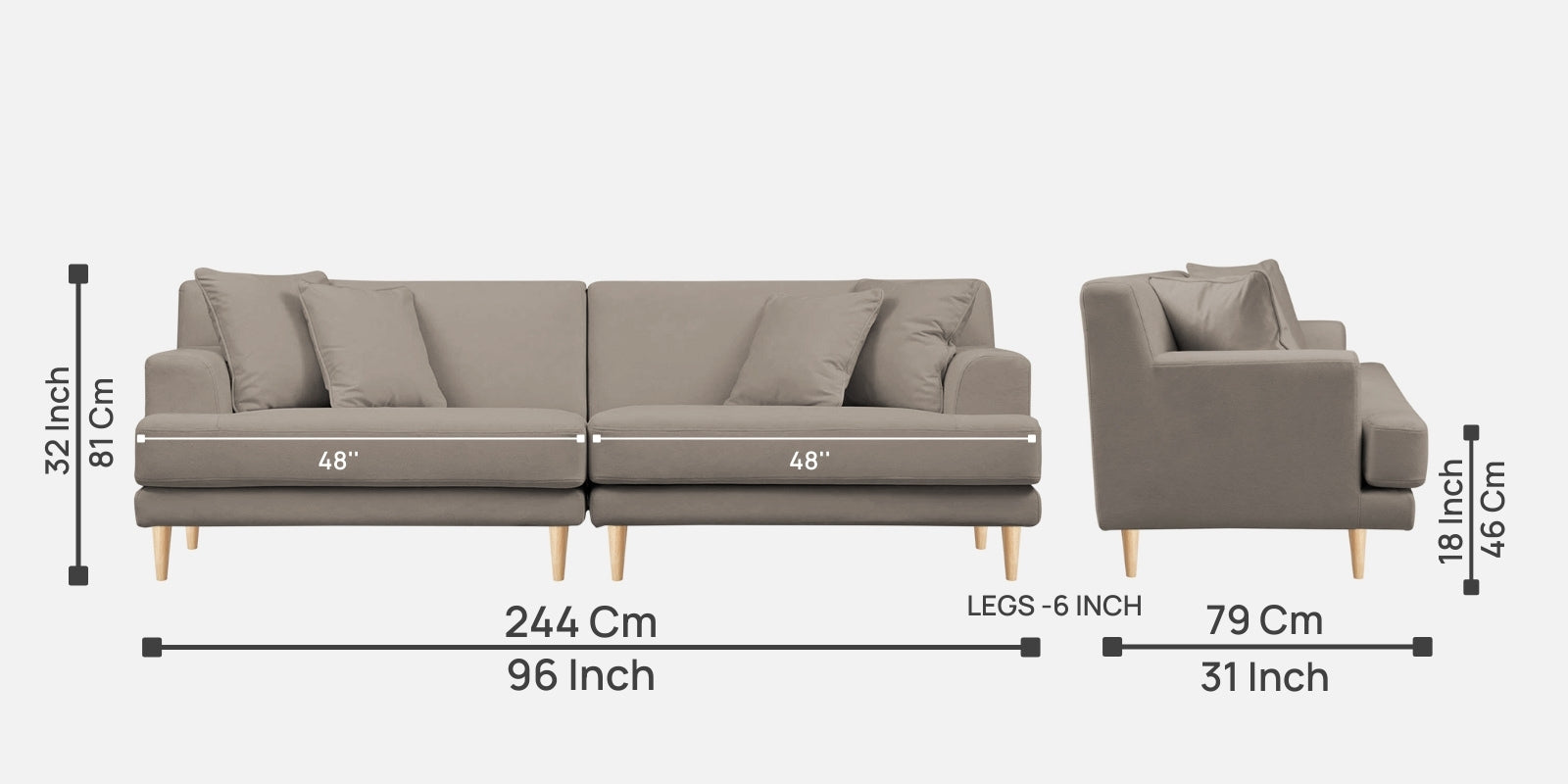 Woody Fabric 4 Seater Sofa in Camel Beige Colour