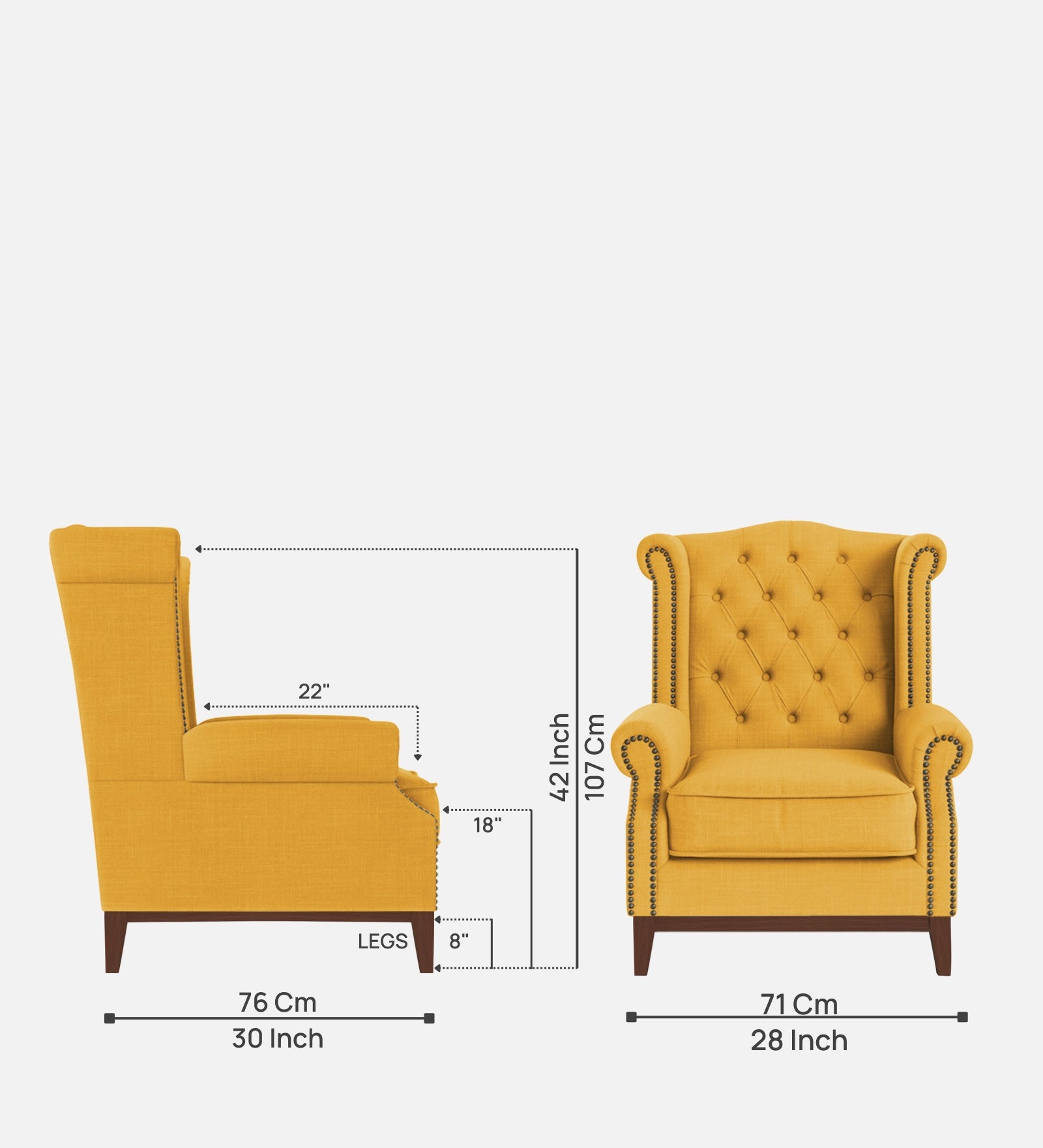 Nory Fabric 1 Seater Wing Chair in Bold Yellow Colour