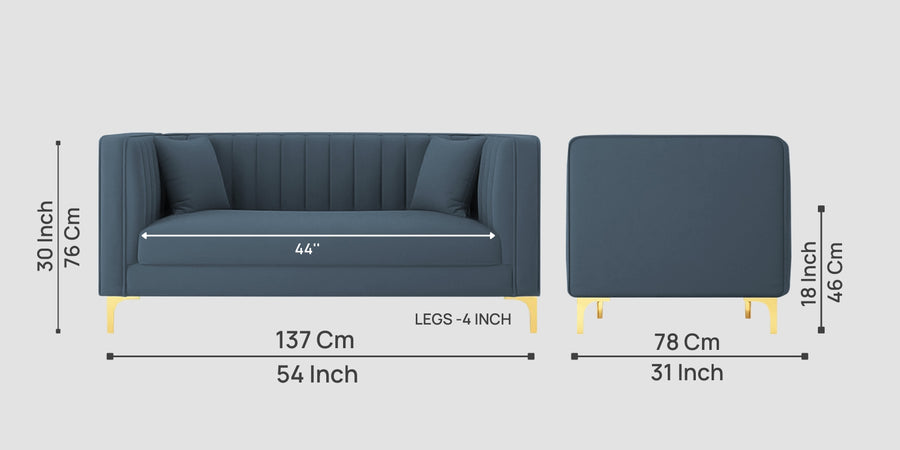 Saban Velvet 2 Seater Sofa In Oxford Blue Colour - Febonic Living