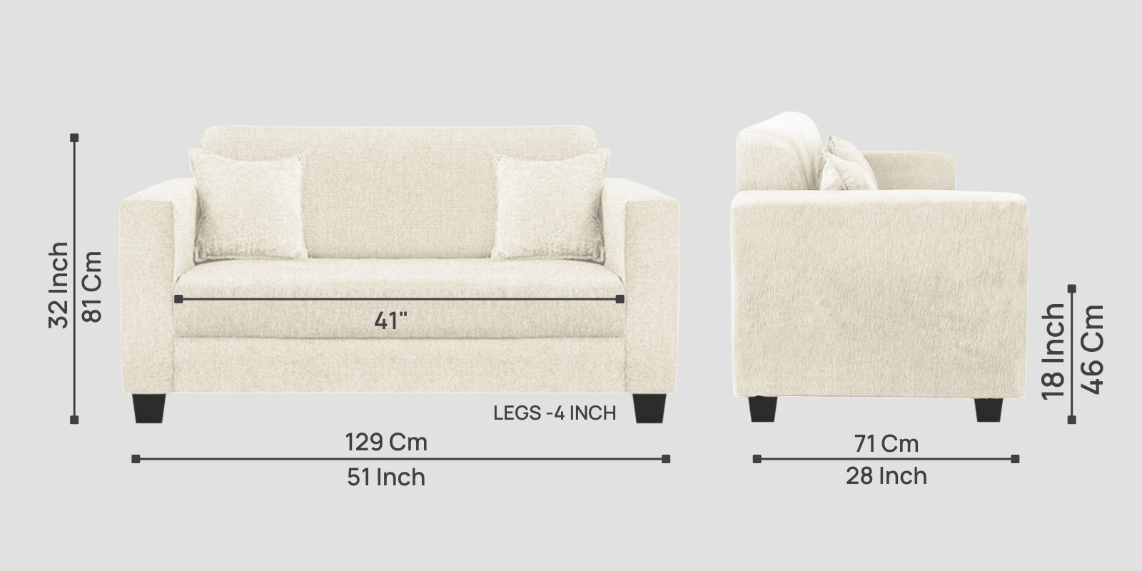 Nebula Fabric 2 Seater Sofa In Ivory Cream Colour - Febonic Living