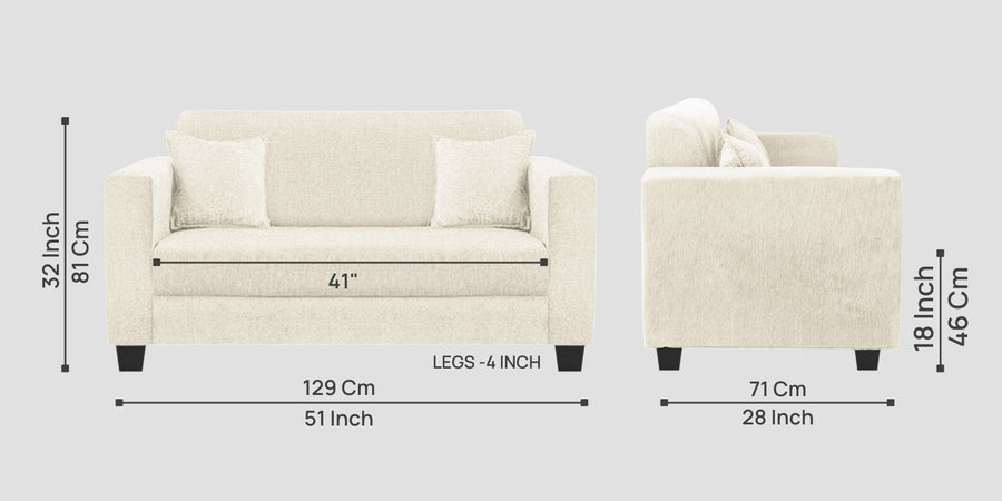 Nebula Fabric 2 Seater Sofa In Ivory Cream Colour - Febonic Living