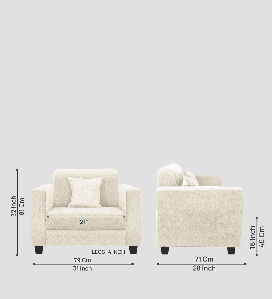 Nebula Fabric 1 Seater Sofa In Ivory Cream Colour - Febonic Living