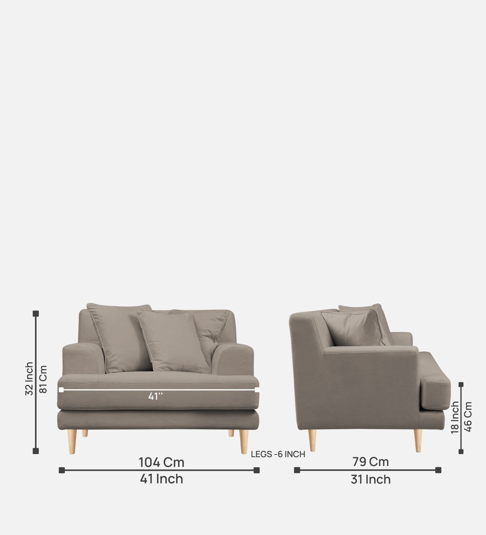 Woody Fabric 1 Seater Sofa in Oat Beige Colour