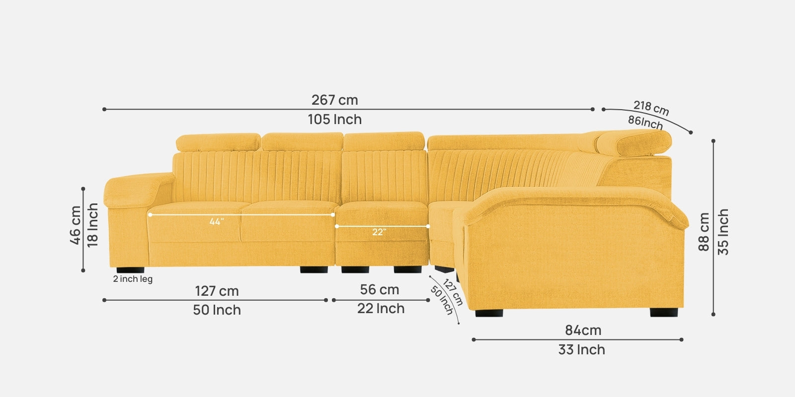 Draco Fabric 6 Seater Corner Sofa In Bold Yellow Colour - Febonic Living