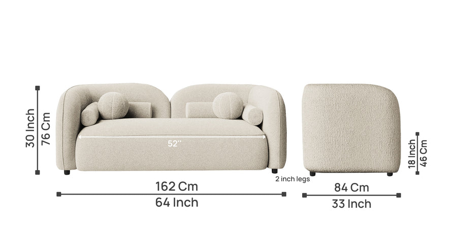 Corny Boucle Fabric 2 Seater Sofa In Shell White Colour - Febonic Living