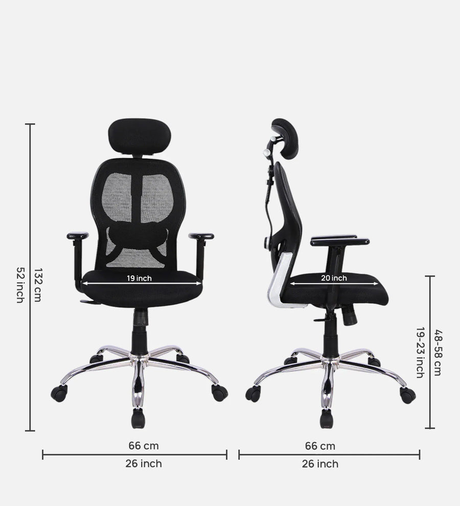 Foxy Breathable Mesh Ergonomic Chair With Adjustable Lumbar Support In Coco Black Colour - Febonic Living