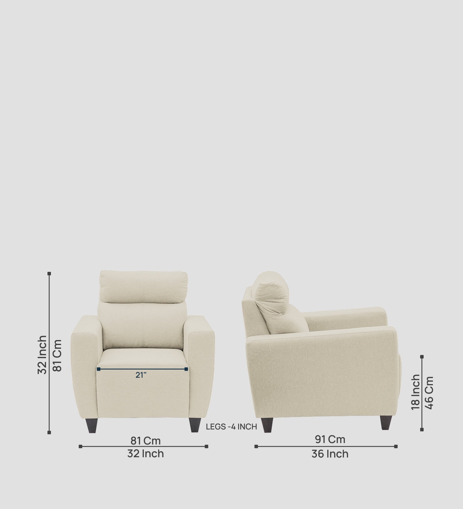 Honor Fabric 1  Seater Sofa In Maple Cream Colour - Febonic Living