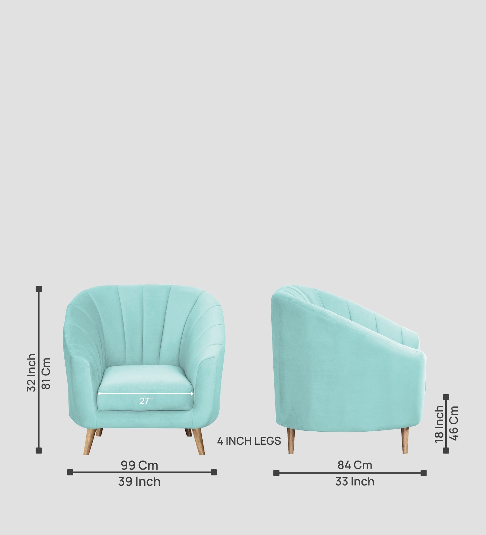 Nancy Velvet 1 Seater Sofa in Barmunda Aqua Colour