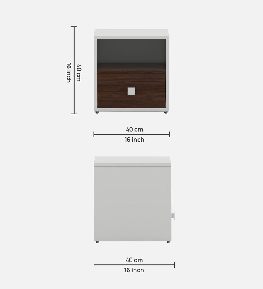 Fenn Bedside Table With Drawer In Dark Walnut And Frosty White Finish - Febonic Living