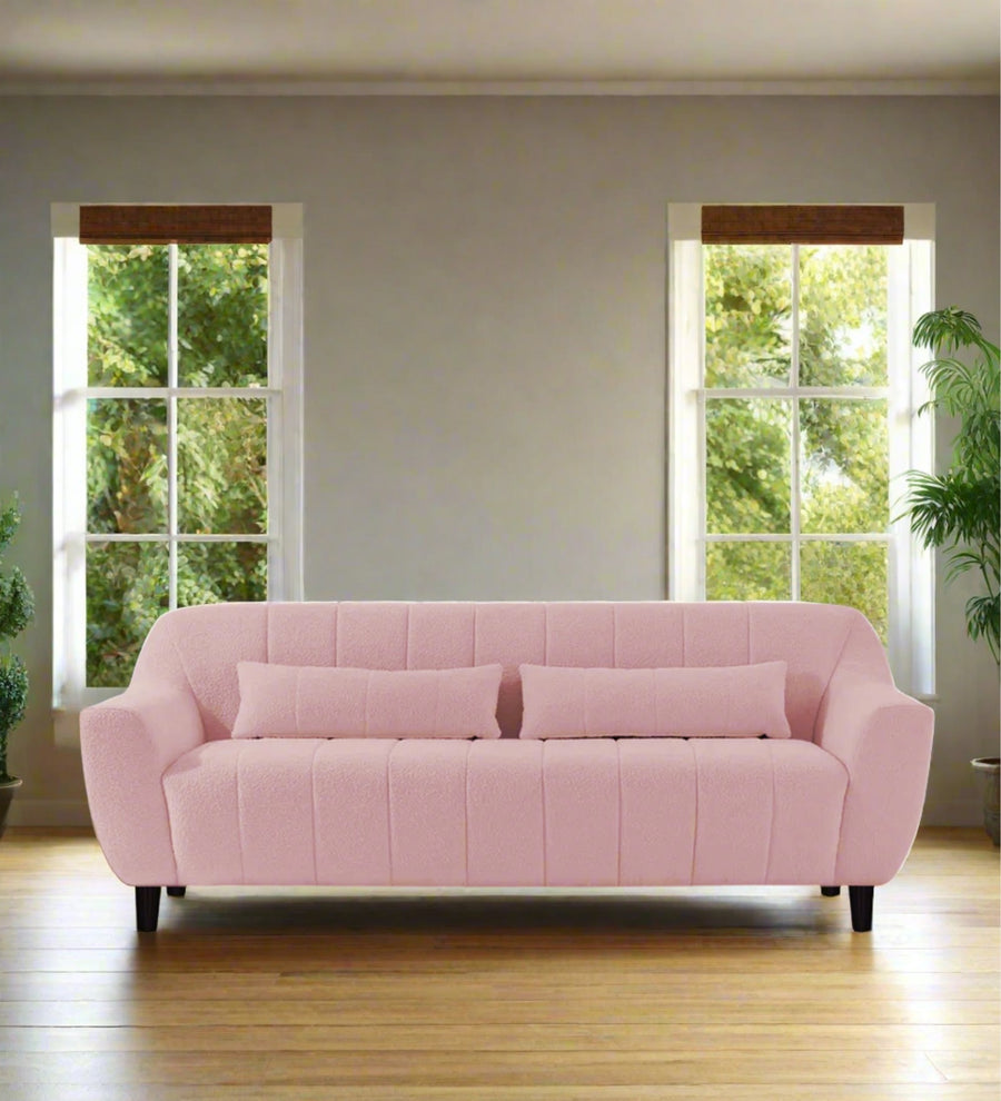 Nesco Boucle 3 Seater Fabric Sofa - Basi Pink by Febonic Living