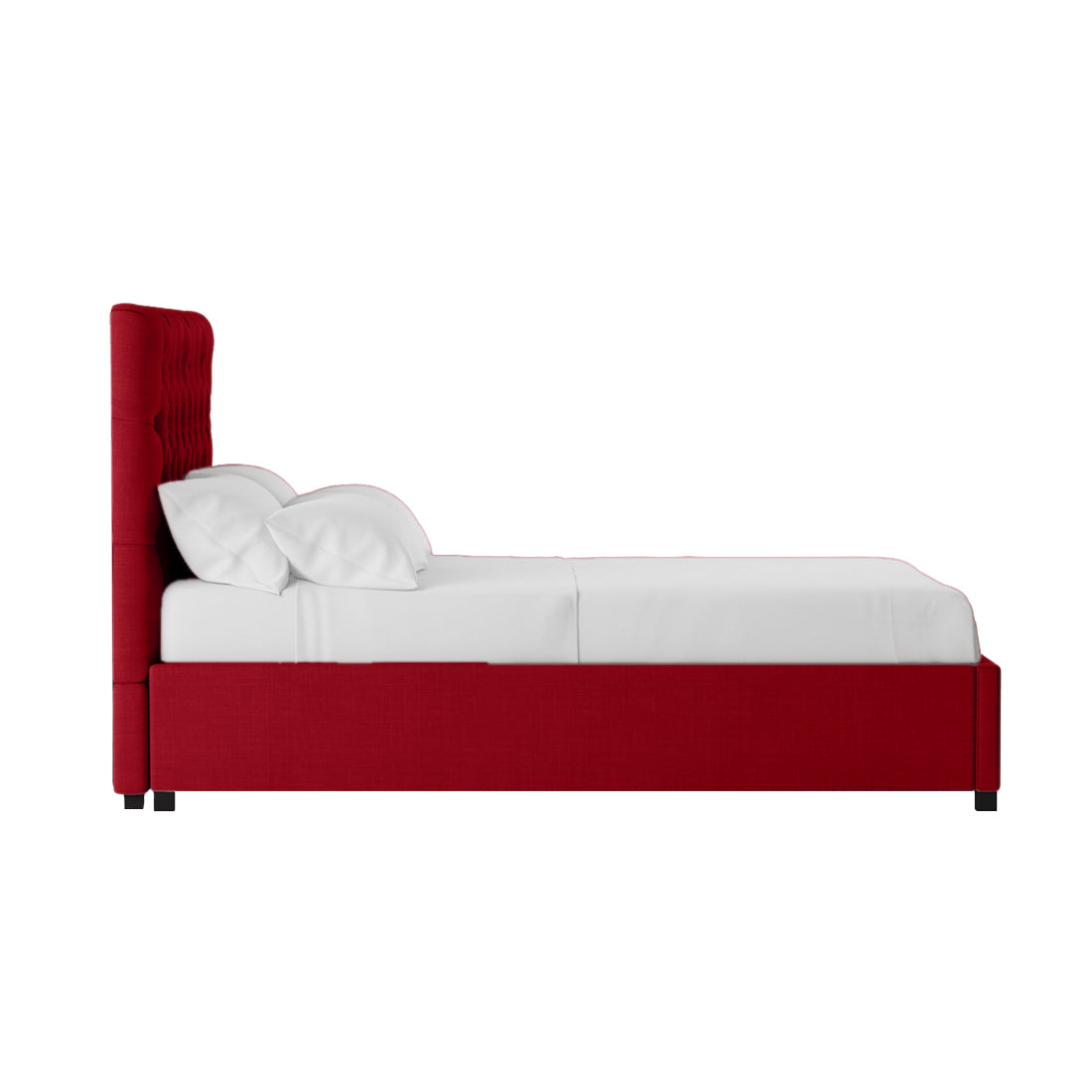 Sinu Fabric King Size Bed In Ruby Red Colour With Storage Box