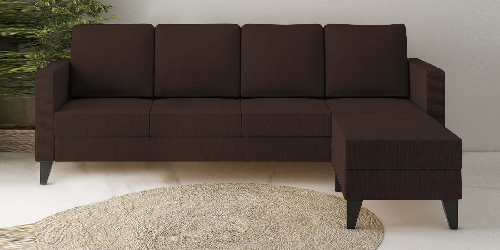 Nori Fabric LHS Sectional Sofa (3 + Lounger) In Cidar Brown Colour