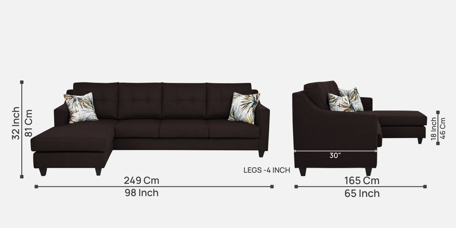 Welly Fabric Rhs Sectional Sofa 3 Lounger In Dark Brown Colour - Febonic Living