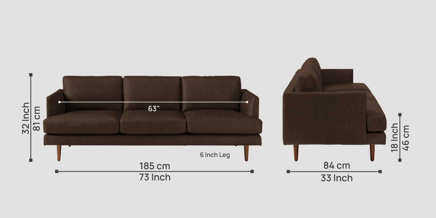 Sterio Leatherette 3 Seater Sofa In Carob Brown Colour - Febonic Living