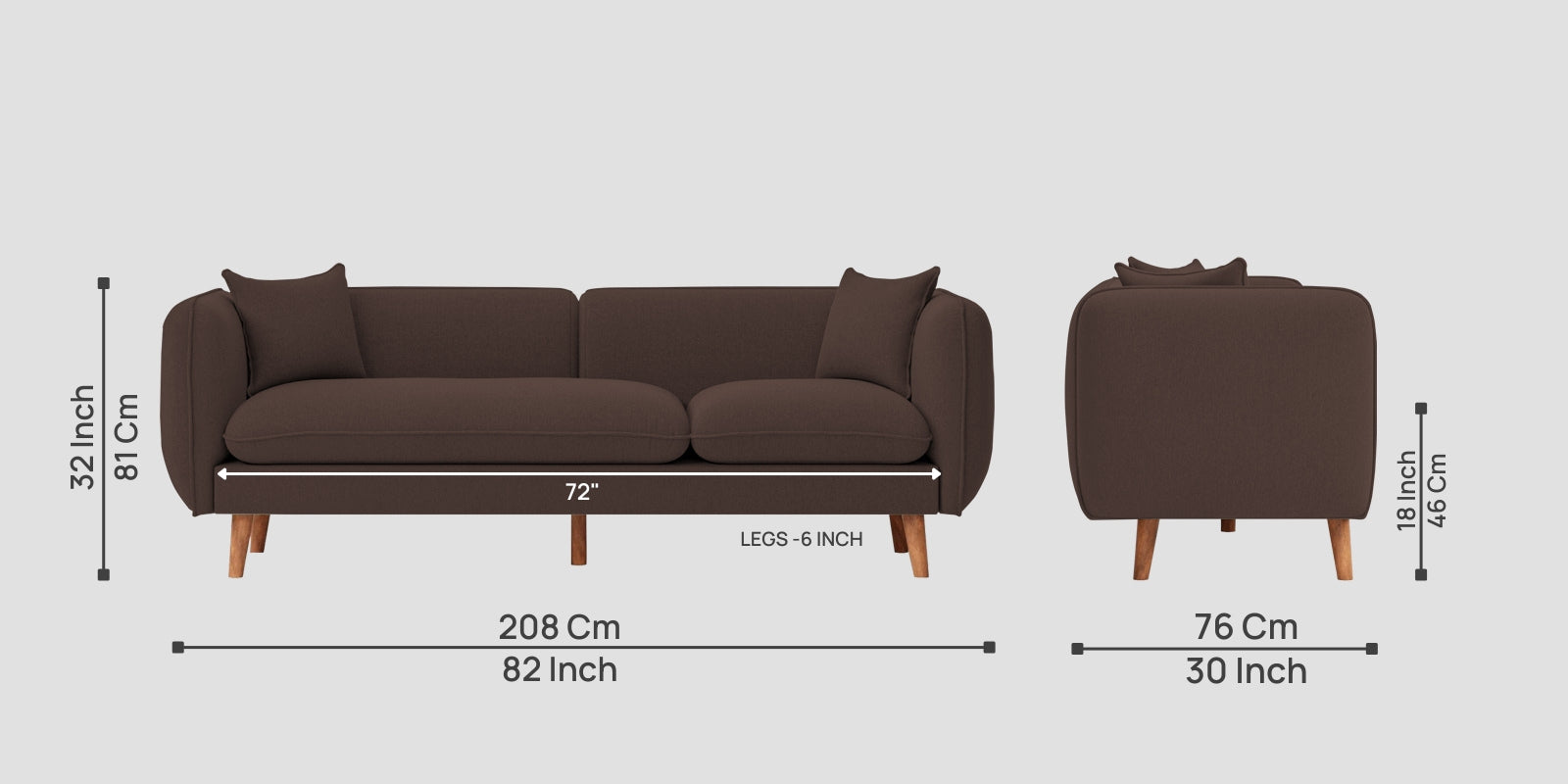 Reva Fabric 3 Seater Sofa In Caramel Brown Colour - Febonic Living