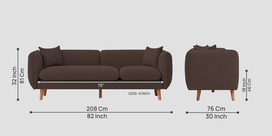 Reva Fabric 3 Seater Sofa In Caramel Brown Colour - Febonic Living