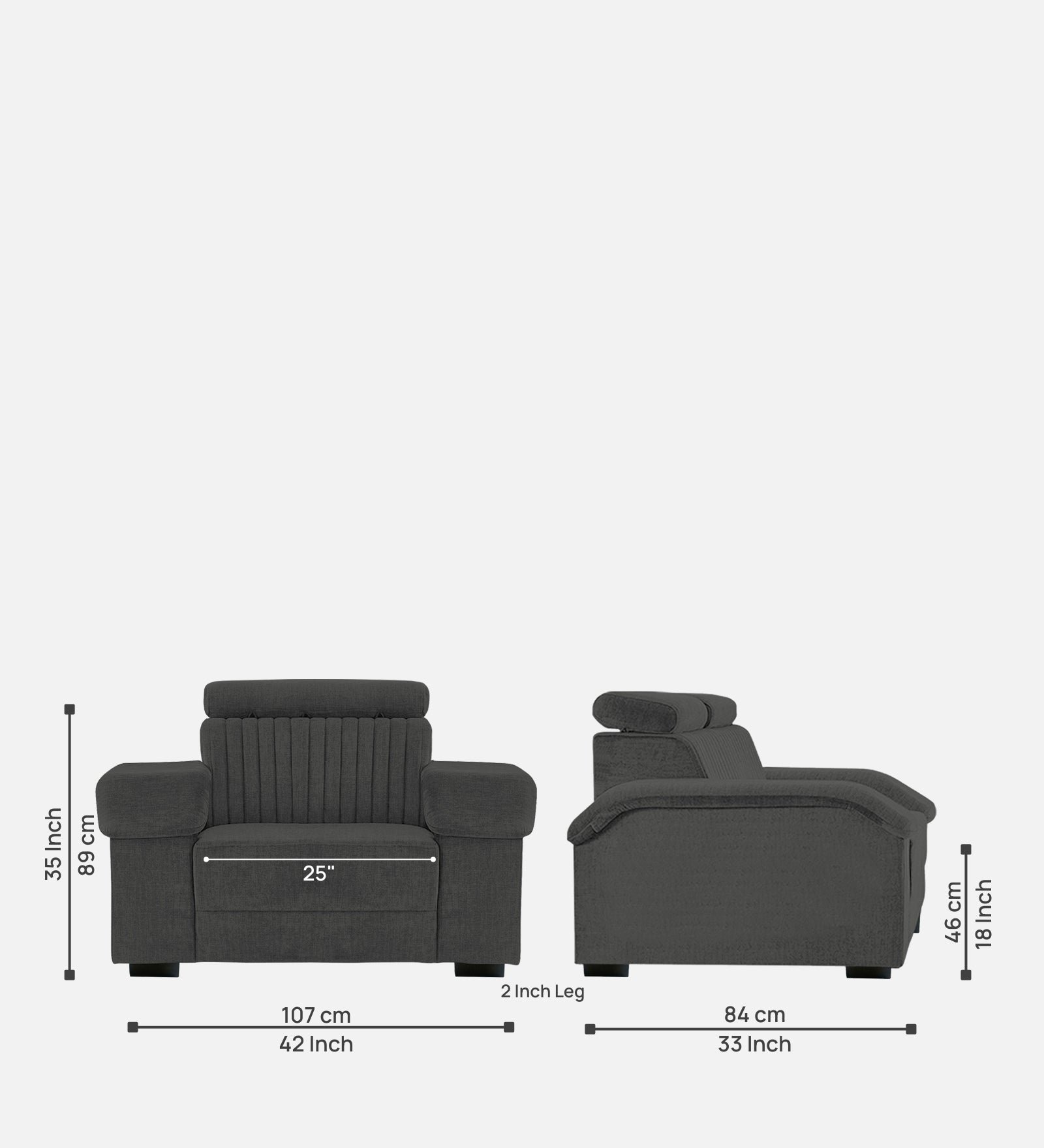 Draco Fabric 1 Seater Sofa In  Charcoal Grey Colour - Febonic Living