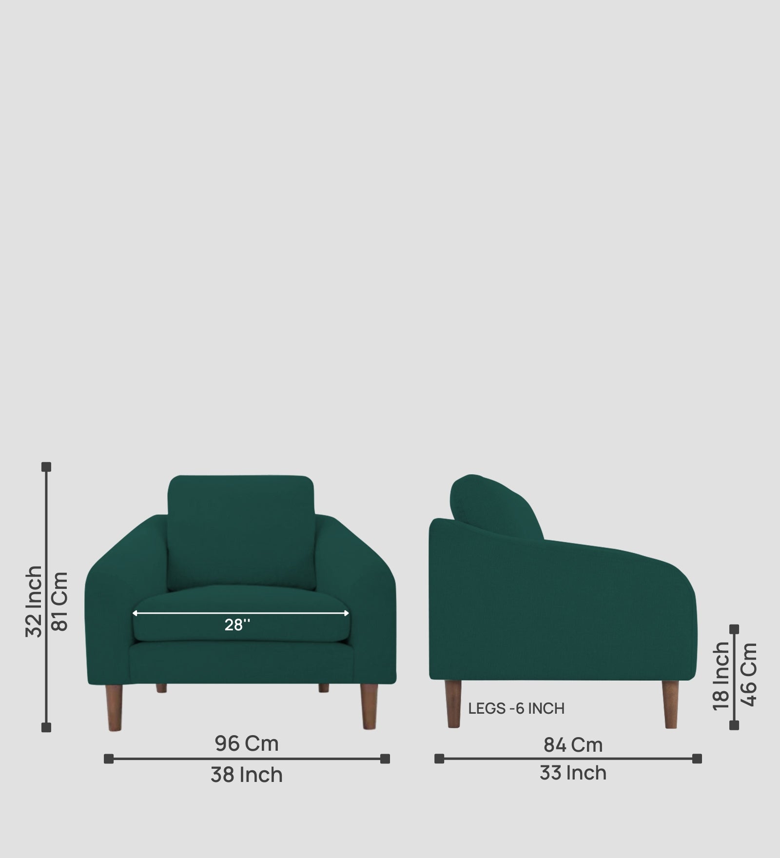 Elara Fabric 1 Seater Sofa in Sage Green Colour