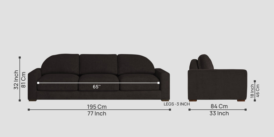Dara Fabric 3 Seater Sofa In Cara Brown Colour - Febonic Living