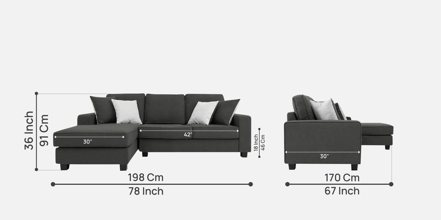 Ladybug Fabric Rhs Sectional Sofa 2 Lounger In Charcoal Grey Colour - Febonic Living