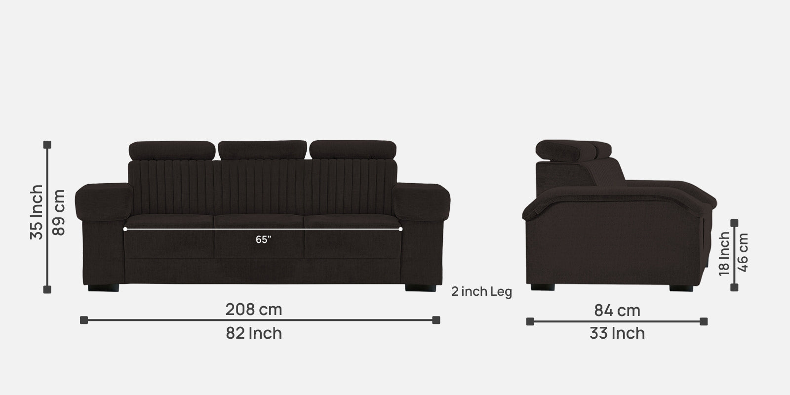 Draco Fabric 3 Seater Sofa In Cara Brown Colour - Febonic Living