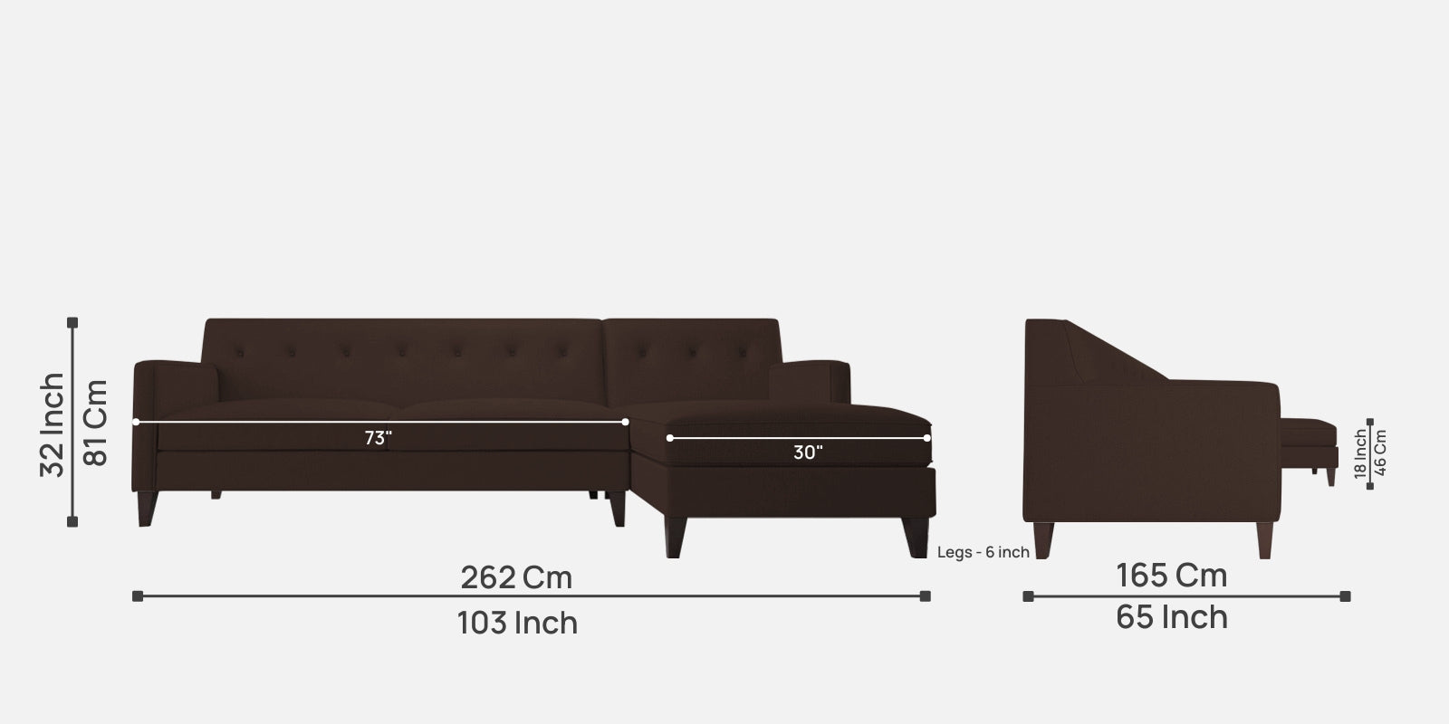 Miller Fabric LHS Sectional Sofa (3+Lounger) in Coffee Brown Colour