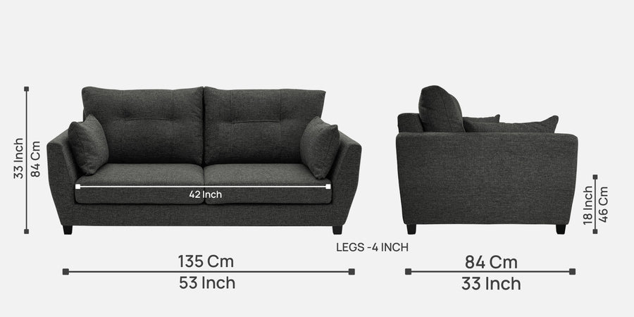 Mario Fabric 2 Seater Sofa In Charcoal Grey Colour - Febonic Living