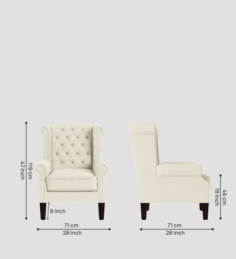 Neyub Fabric Wing Chair In Ivory Cream Colour - Febonic Living