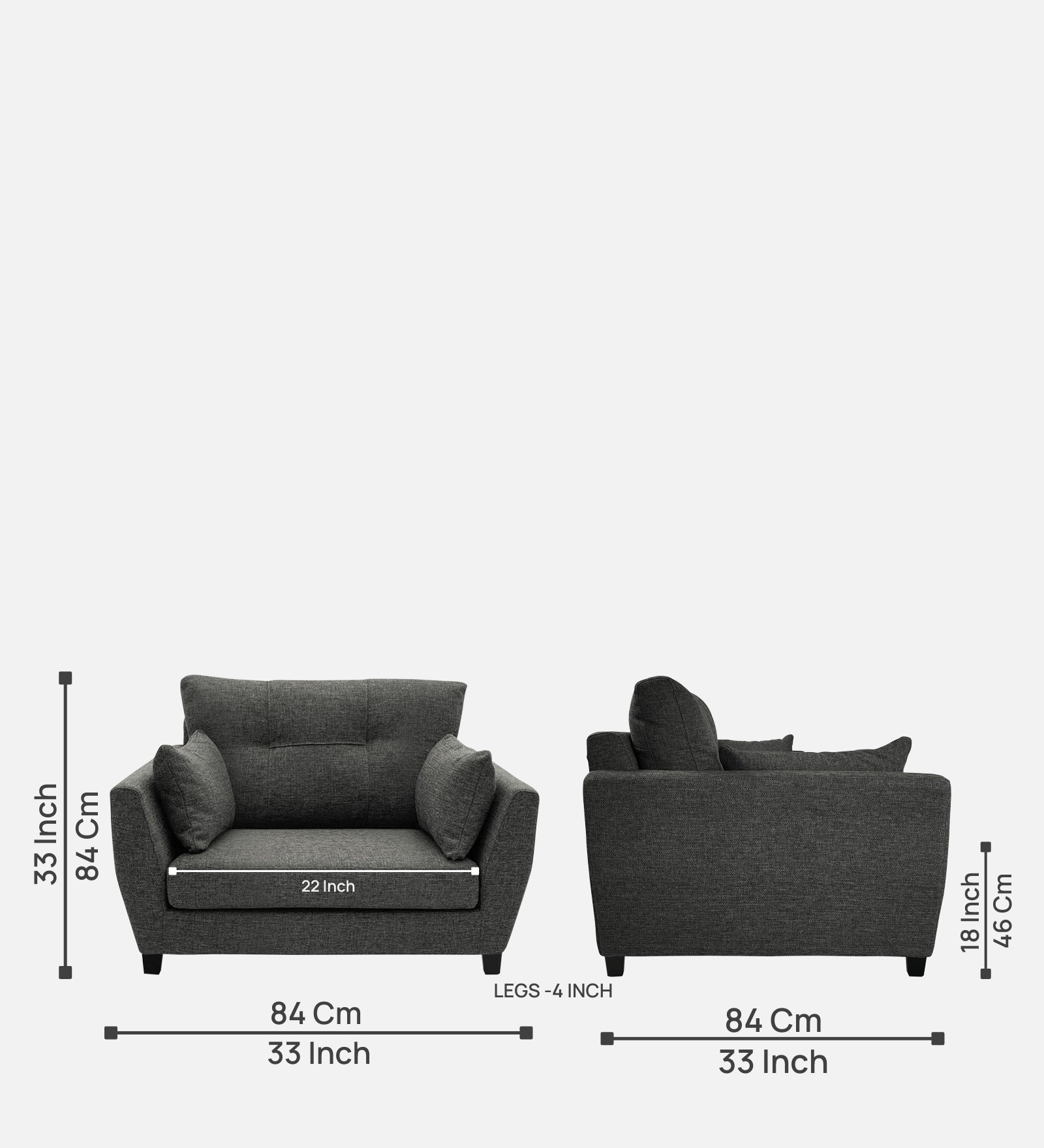 Mario Fabric 1 Seater Sofa in Charcoal Grey Colour