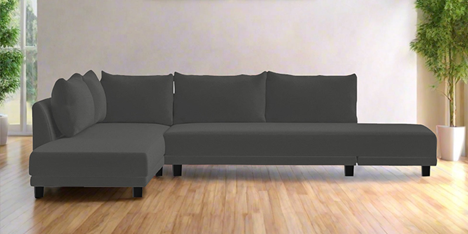 Ira Fabric RHS 6 Seater Sofa Cum Bed In Charcoal Grey Colour