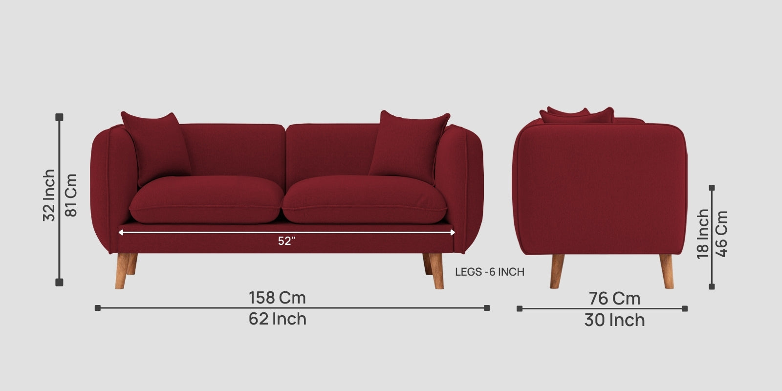 Reva Fabric 2 Seater Sofa In Chilli Red Colour - Febonic Living