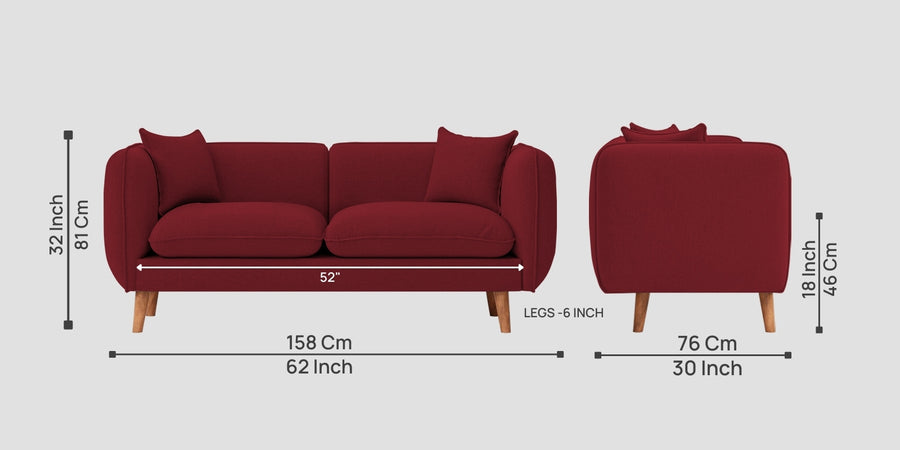 Reva Fabric 2 Seater Sofa In Chilli Red Colour - Febonic Living