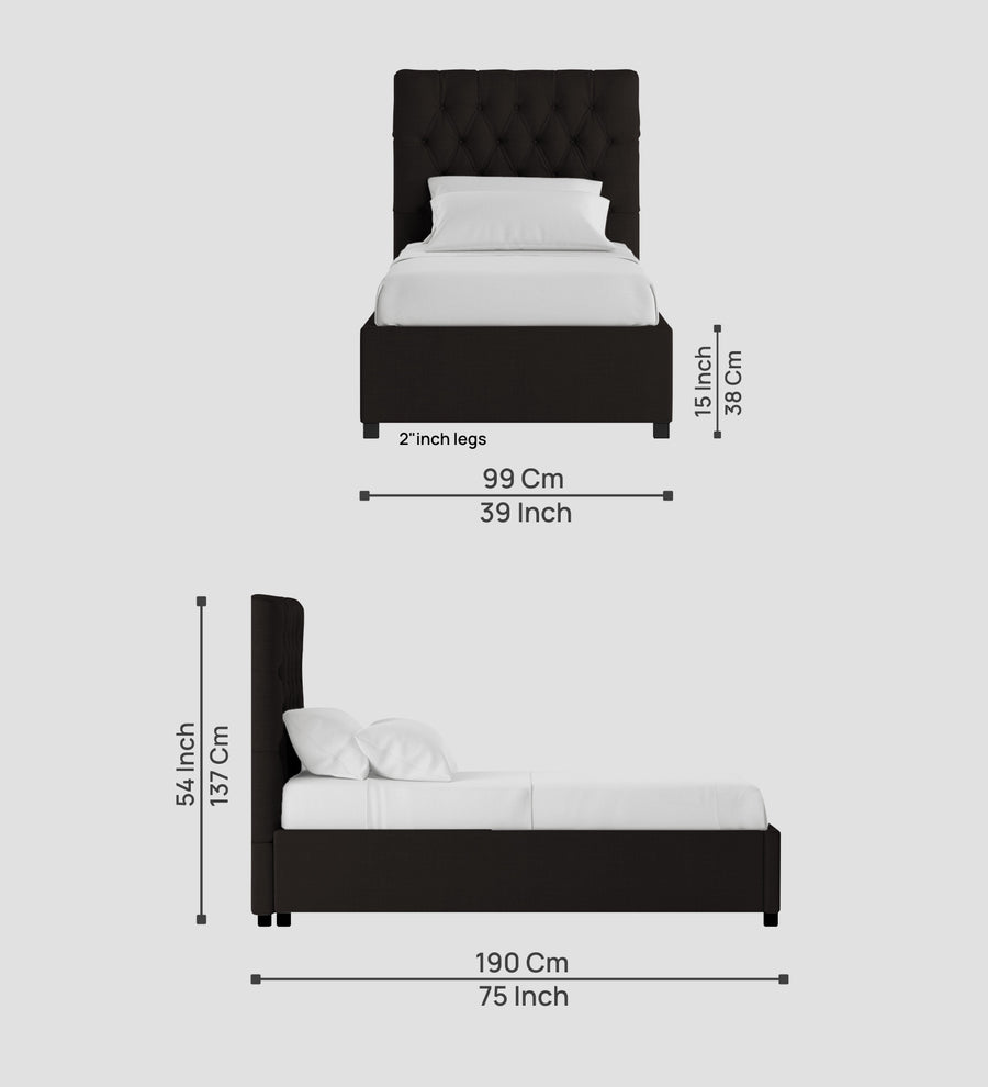 Isko Fabric Upholstered Single Size Bed In Cara Brown Colour With Box Storage - Febonic Living