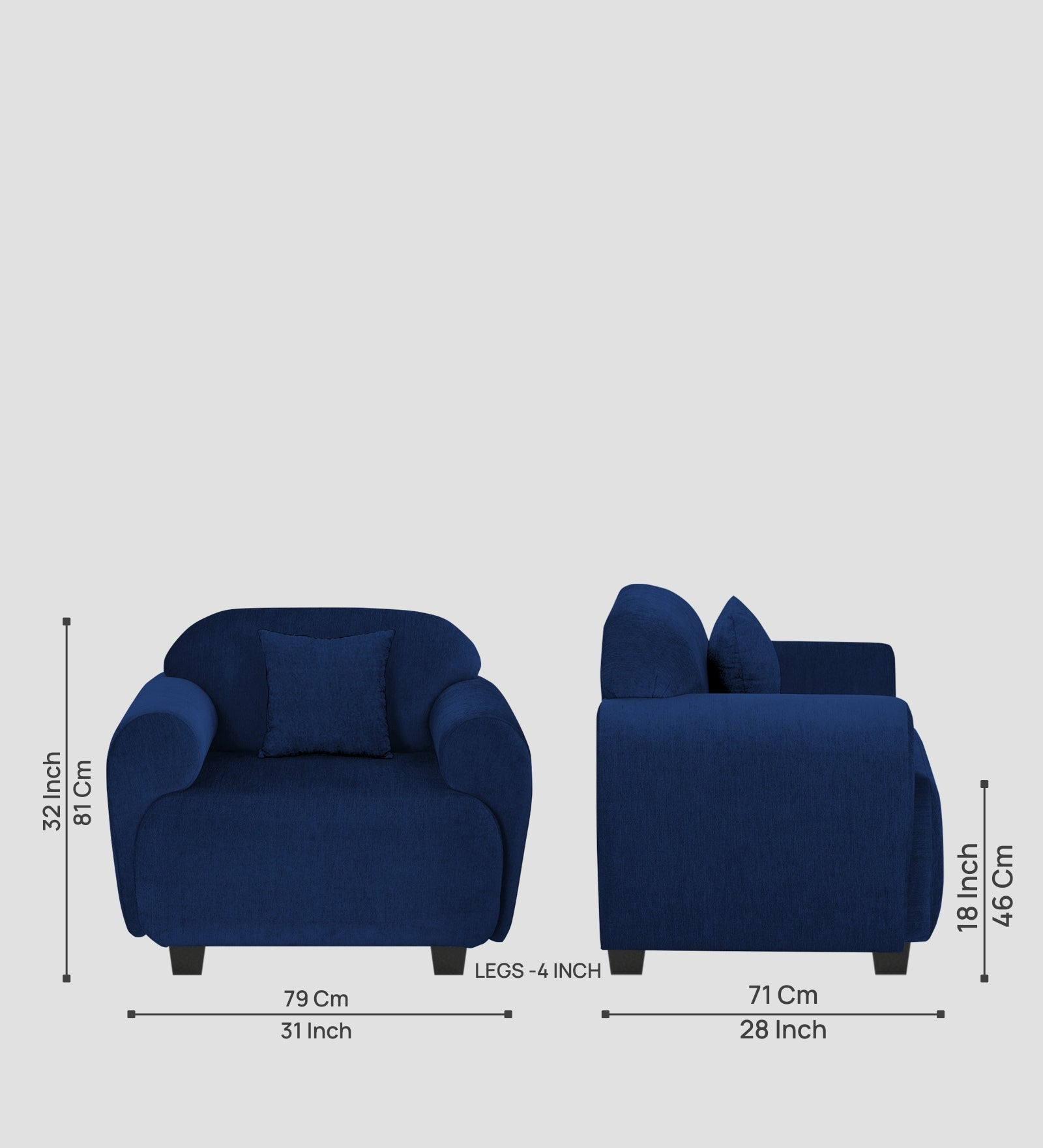Apollo Fabric 1 Seater Sofa Royal Blue Colour
