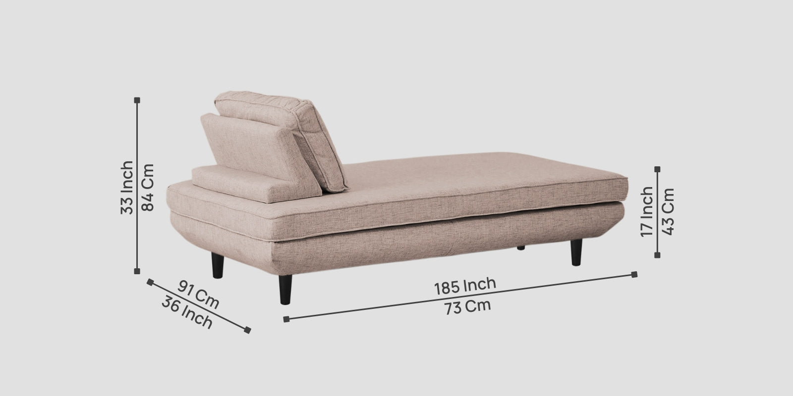 Hiver Fabric Day Bed Sofa In Kadhi Beige Colour With Back Rest - Febonic Living