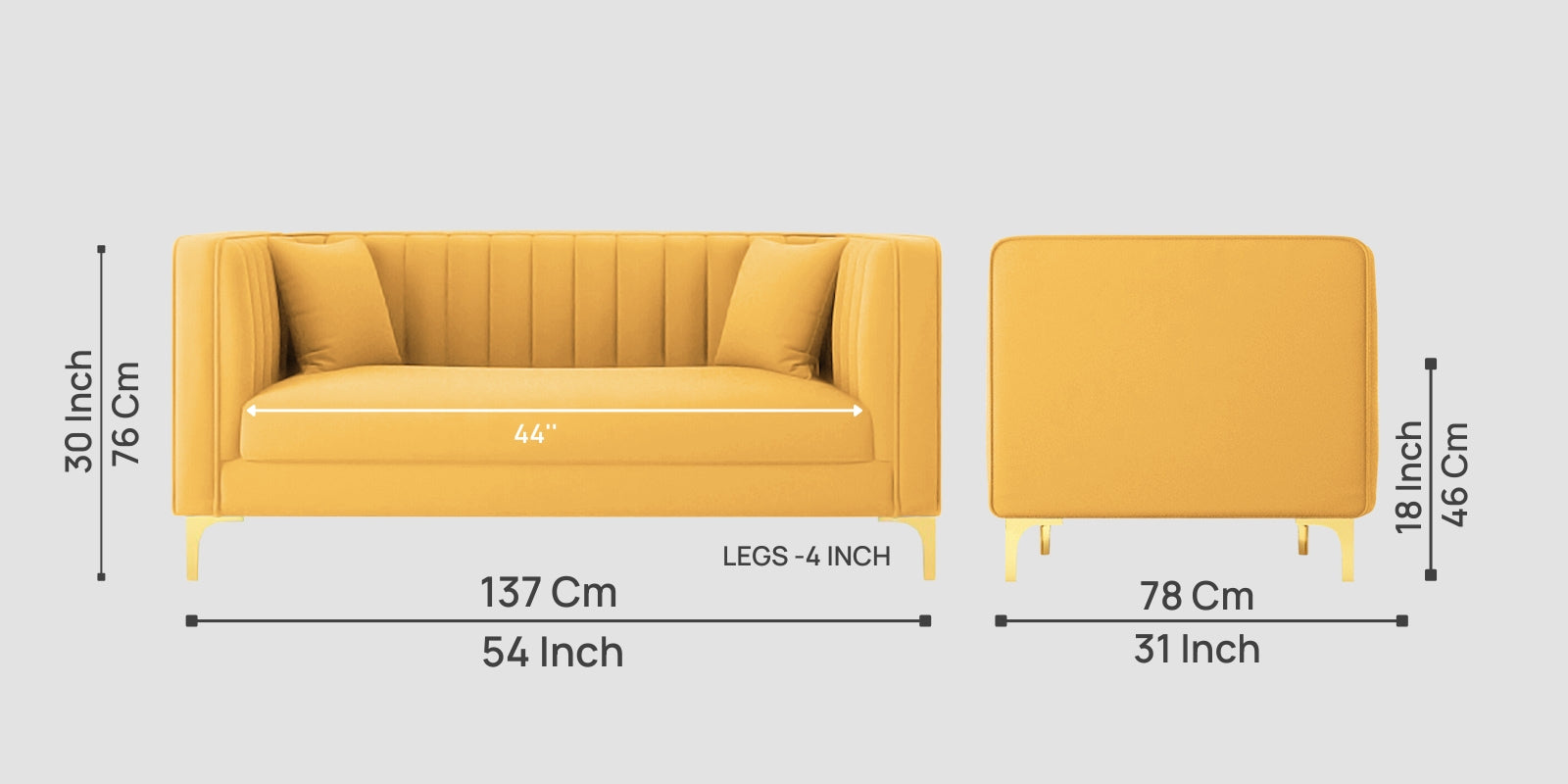 Saban Velvet 2 Seater Sofa in Turmeric yellow Colour - Febonic Living