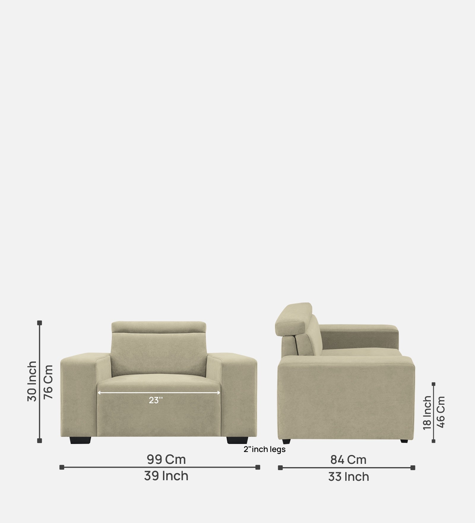 Hiro Fabric 1 Seater Sofa In  Carnival Beige Colour - Febonic Living