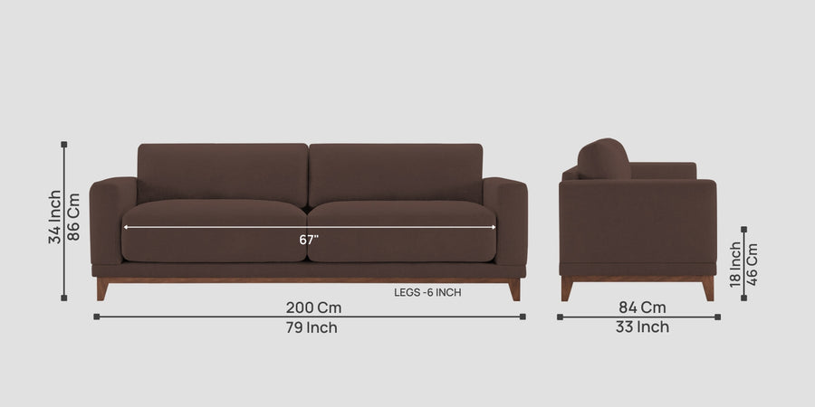 Esha Fabric 3 Seater Sofa In Caramel Brown Colour - Febonic Living