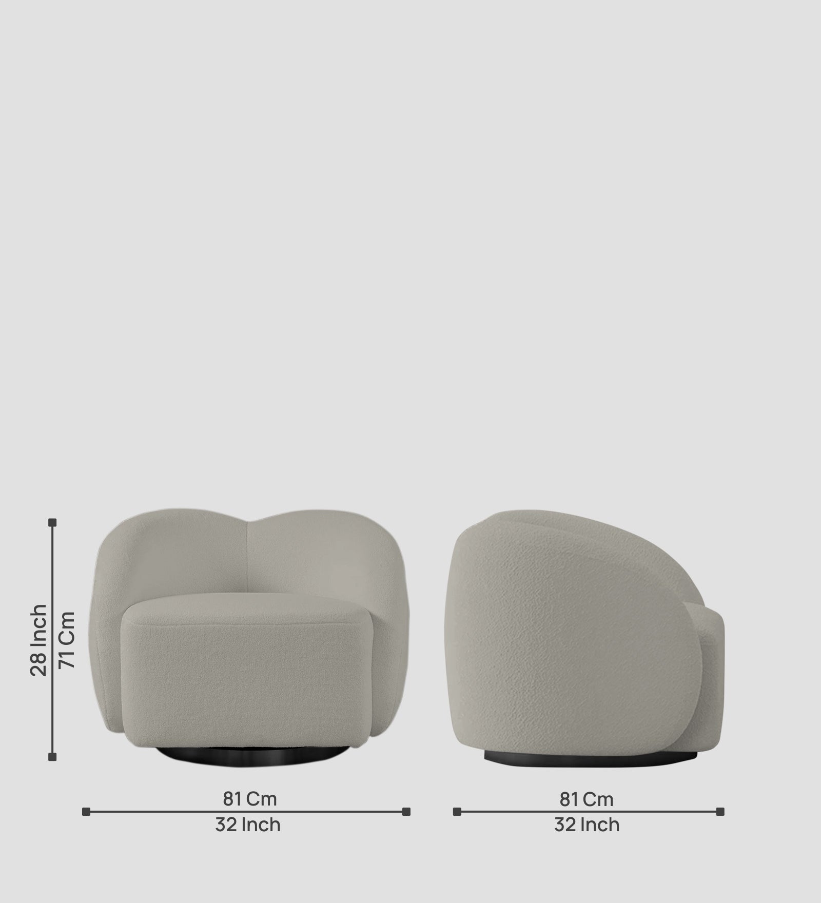 Miles Boucle Fabric Swivel Chair in Fog Grey Colour