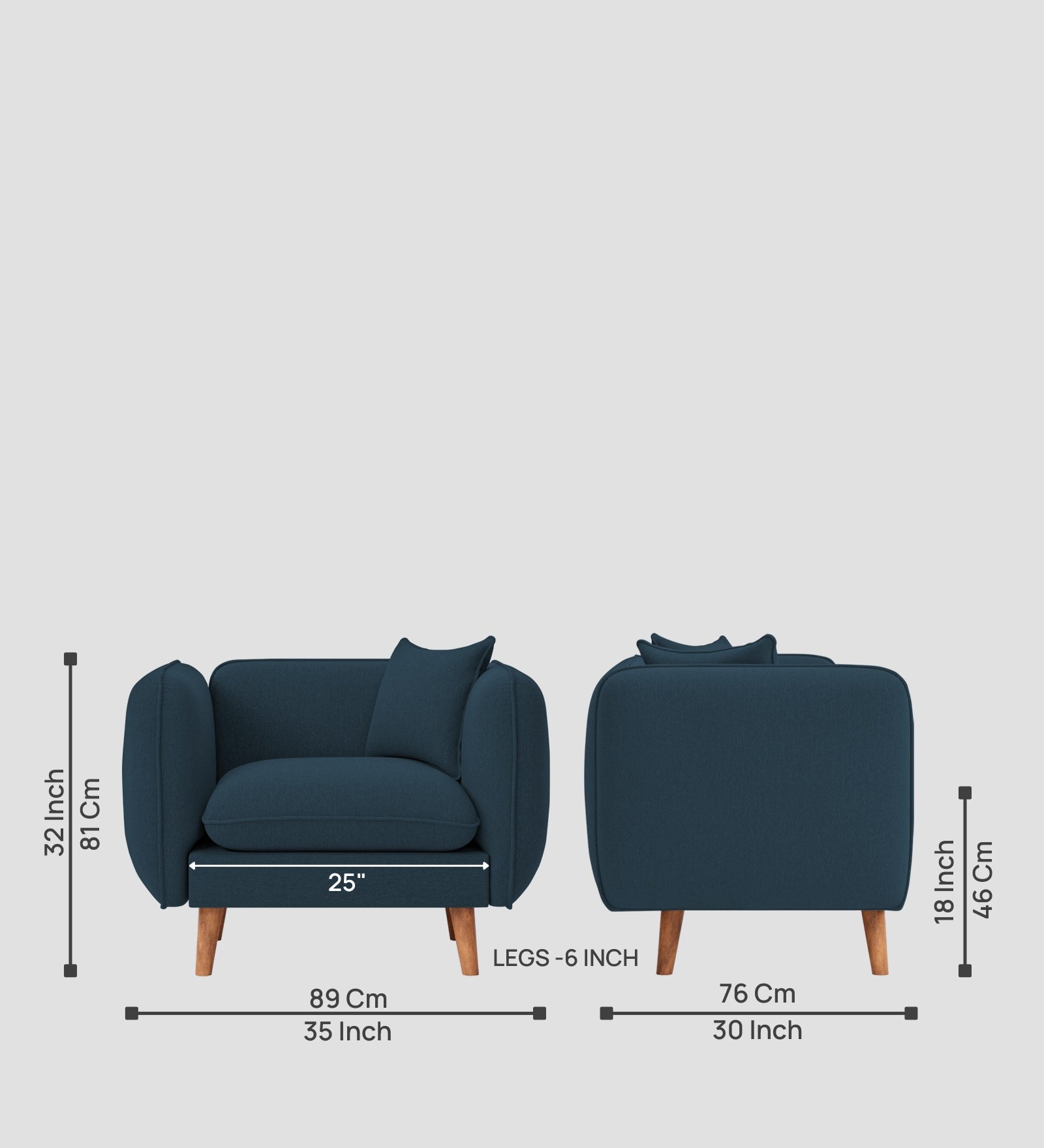 Reva Fabric 1 Seater Sofa In  Cool Blue Colour - Febonic Living