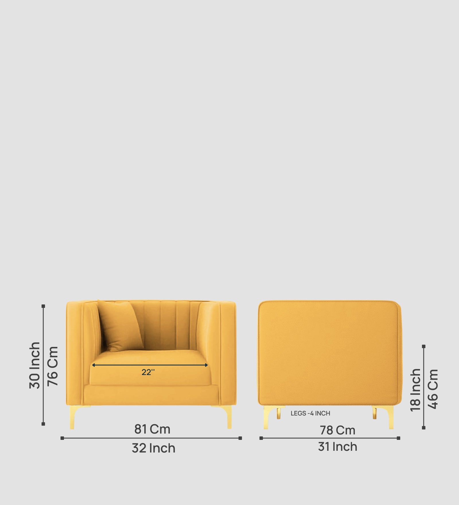 Saban Velvet 1 Seater Sofa in Turmeric yellow Colour - Febonic Living