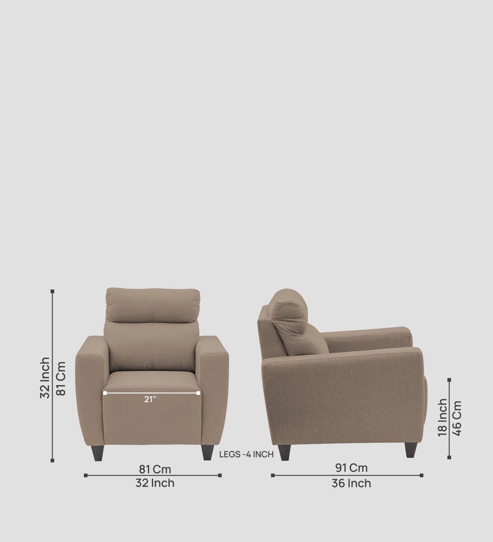 Honor Fabric 1  Seater Sofa In Nut Beige Colour - Febonic Living