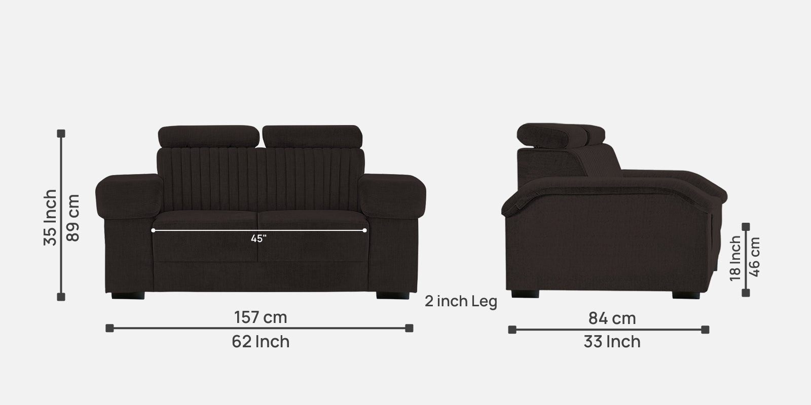 Draco Fabric 2 Seater Sofa In Cara Brown Colour - Febonic Living