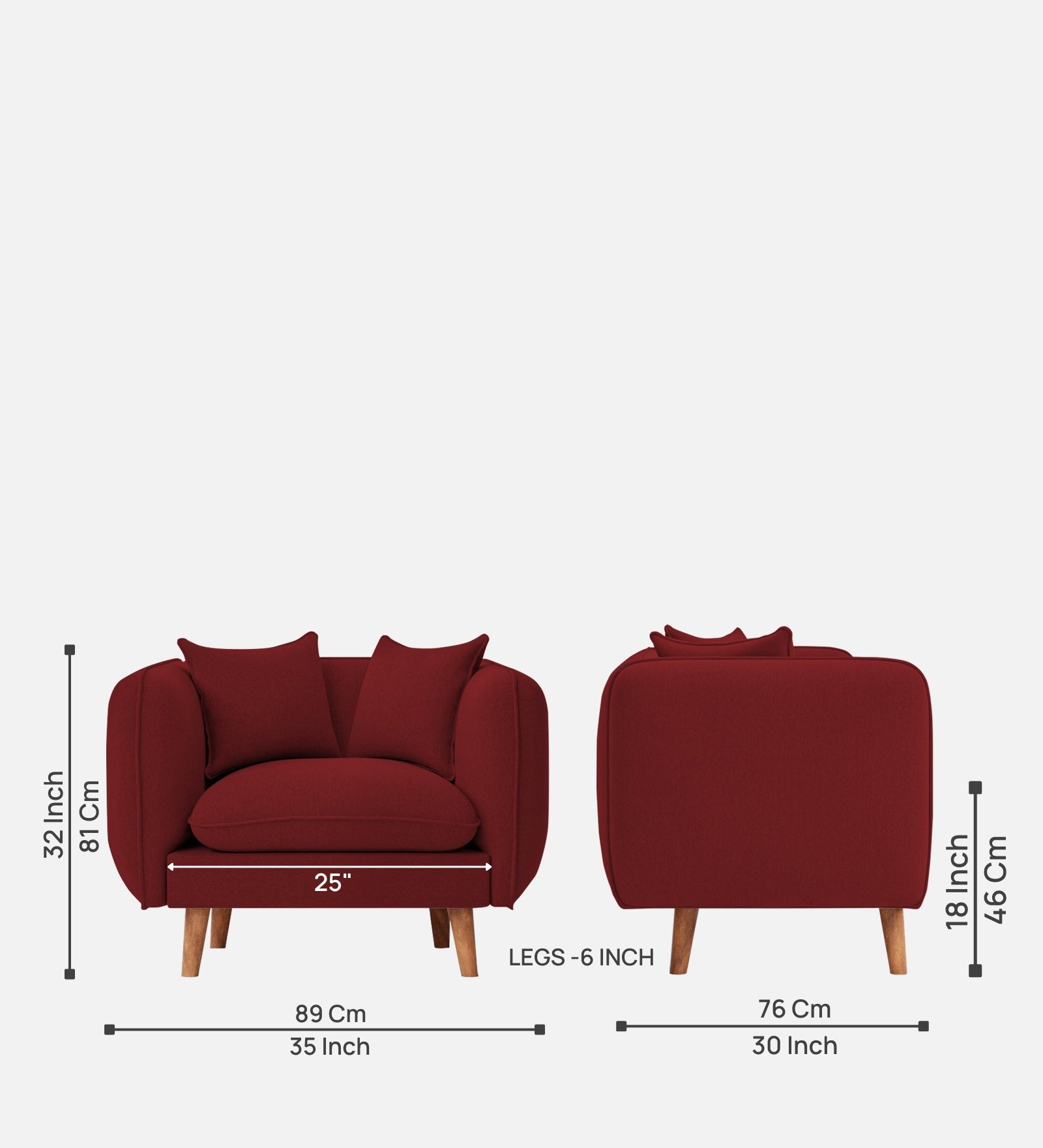 Reva Fabric 1 Seater Sofa In Corel Red Colour