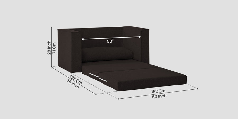 Kenia Fabric 2 Seater Foldable Sofa Cum Bed In Cara Brown Colour - Febonic Living
