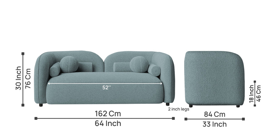 Corny Boucle Fabric 2 Seater Sofa In Stormy Blue Colour - Febonic Living