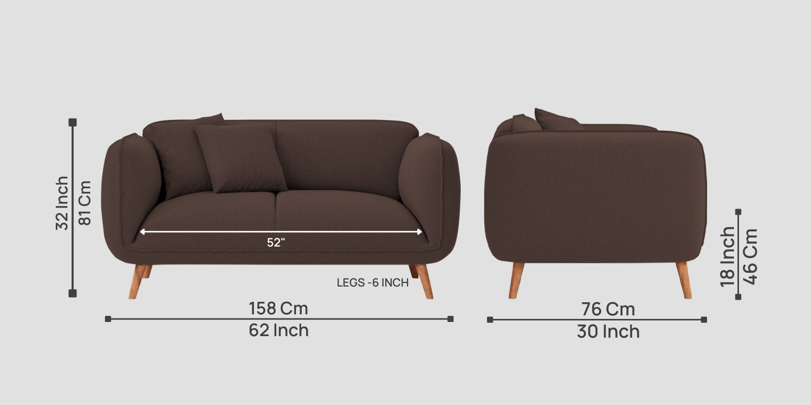 Zia Fabric 2 Seater Sofa In Caramel Brown Colour
