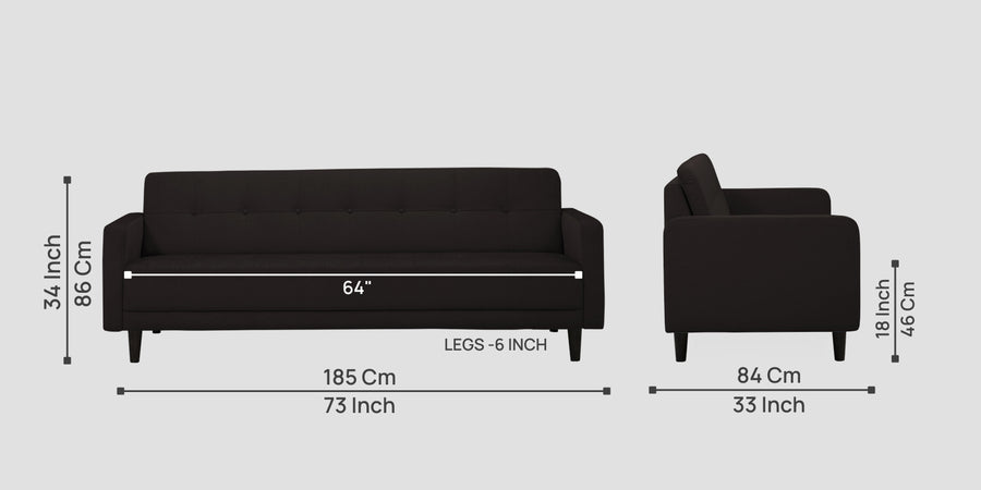 Noha Fabric 3 Seater Sofa In Cara Brown Colour - Febonic Living