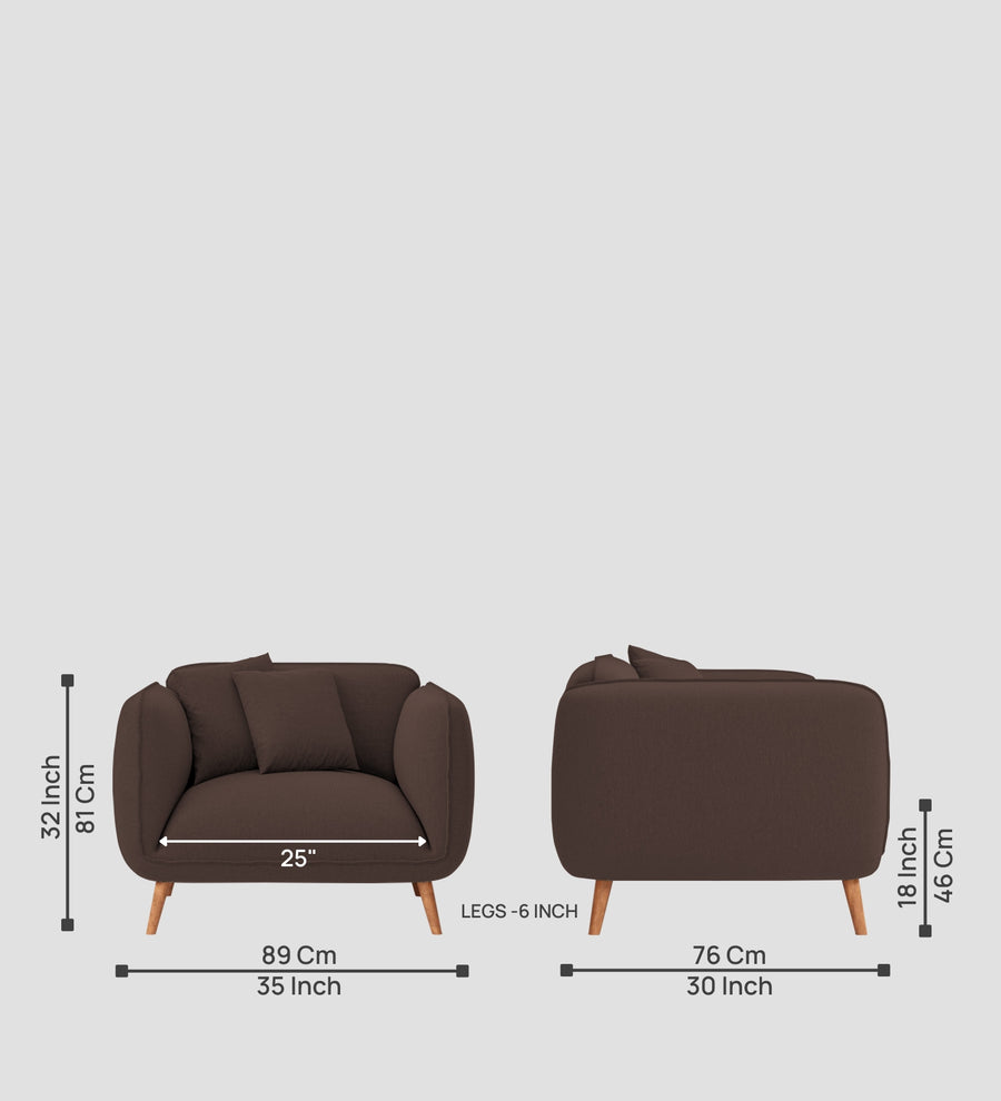 Zia Fabric 1 Seater Sofa In Caramel Brown Colour - Febonic Living