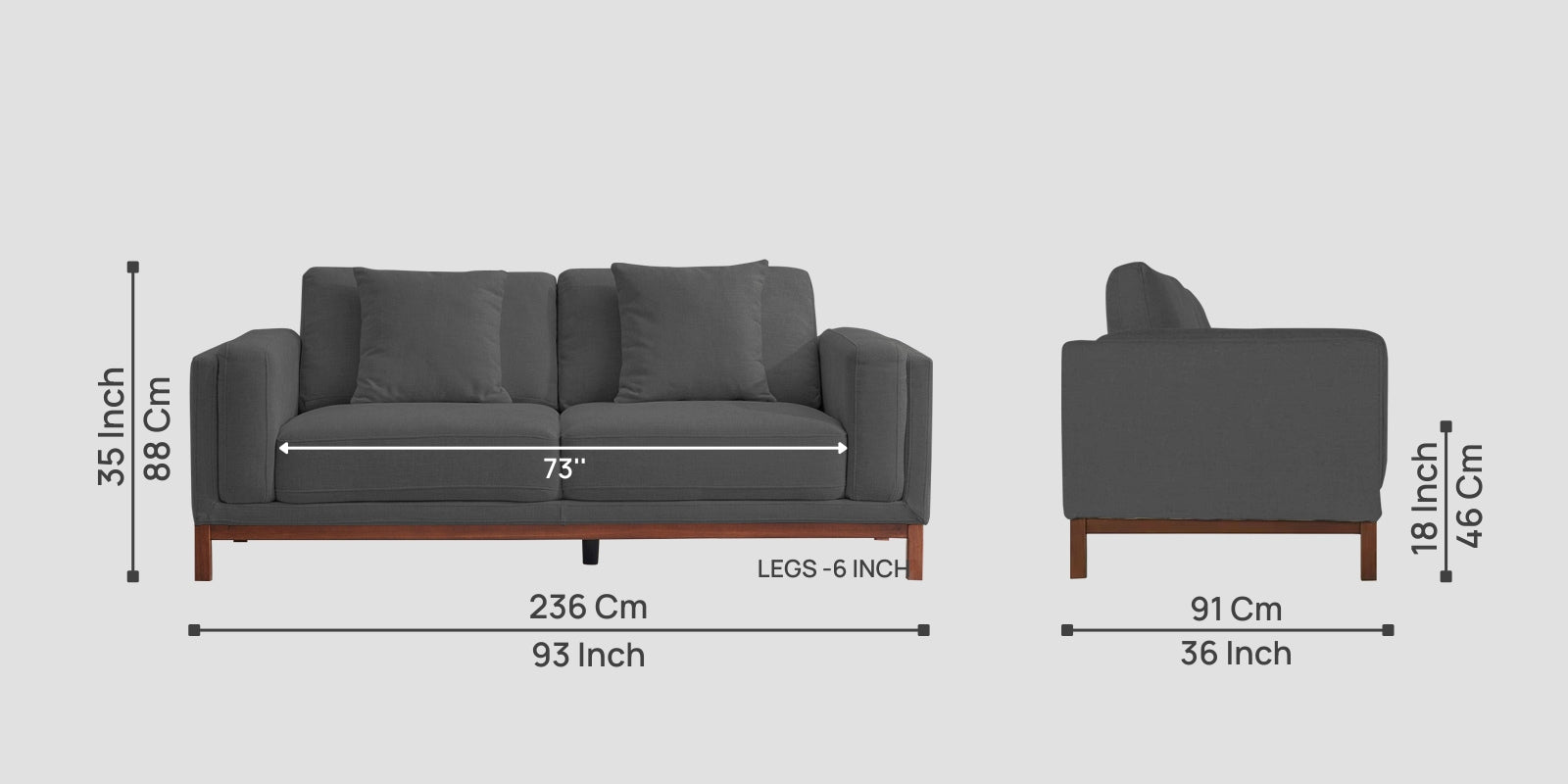 Borry Fabric 3 Seater Sofa in Stone Grey Colour - Febonic Living